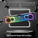 Redragon GS817 RGB Desktop Soundbar, 2.0 Channel Stereo Speakers for Desktop w/Massive 30W Max Power, Touch-Control, Bluetooth 5.3 & 3.5mm AUX Inputs, Black