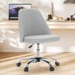 Sweetcrispy Armless Vanity Chair, Cute Comfy Home Office Desk Chair with Wheels, Modern Upholstered Task Computer Seat for Bedroom, Study, Makeup Vanity, Height Adjustable & Swivel, Classic Gray