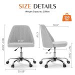 Sweetcrispy Armless Vanity Chair, Cute Comfy Home Office Desk Chair with Wheels, Modern Upholstered Task Computer Seat for Bedroom, Study, Makeup Vanity, Height Adjustable & Swivel, Classic Gray