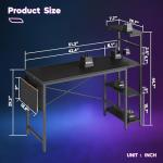 Bestier Gaming Desk with LED Lights, 51.3 Inch Computer Desk with 4 Tiers Reversible Shelves, Home Office Writing Desk with Side Storage Bag, Hooks and Height Adjustable Shelf (Black Grained)