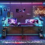 Bestier Gaming Desk with LED Lights, 51.3 Inch Computer Desk with 4 Tiers Reversible Shelves, Home Office Writing Desk with Side Storage Bag, Hooks and Height Adjustable Shelf (Black Grained)