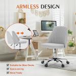 Sweetcrispy Armless Vanity Chair, Cute Comfy Home Office Desk Chair with Wheels, Modern Upholstered Task Computer Seat for Bedroom, Study, Makeup Vanity, Height Adjustable & Swivel, Classic Gray