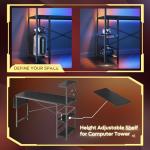 Bestier Gaming Desk with LED Lights, 51.3 Inch Computer Desk with 4 Tiers Reversible Shelves, Home Office Writing Desk with Side Storage Bag, Hooks and Height Adjustable Shelf (Black Grained)