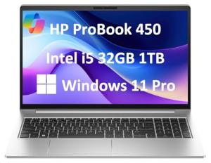 HP ProBook 450 G10 Business Laptop (15.6" FHD Anti-Glare, Intel 10-Core i5-1334U, 32GB RAM, 1TB SSD, (Beats i7-1255U)) Backlit KB, Webcam, Ethernet, Wi-Fi 6E, Win 11 Pro w/ AI Copilot, Silver