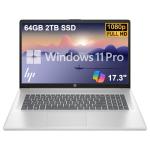 HP 17 Laptop (17.3" FHD Anti-Glare, 64GB RAM, 2TB SSD, AMD Ryzen 5 7430U (> Intel i5-1334U)), Webcam, Long Battery Life, Fast Charge, Numeric Pad, HDMI, Win 11 Pro w/AI Copilot, Business & Student