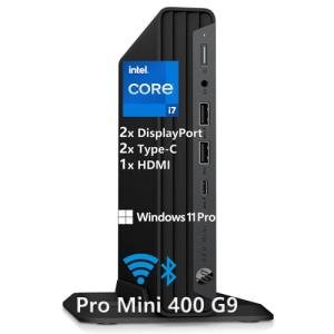 HP Pro Mini 400 G9 Desktop Computer PC for Business, Intel 12-Core i7-12700T, 16GB DDR4 RAM, 512GB PCIe SSD, WiFi, Bluetooth, RJ-45, DisplayPort, HDMI, Type-C, Keyboard and Mouse, Windows 11 Pro