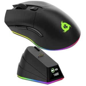 KLIM Blaze Pro Rechargeable Wireless Gaming Mouse with Charging Dock RGB & LCD Display - New Version - High-Precision Sensor and Long-Lasting Battery - Up to 6000 DPI - Great PC Gaming Mouse Wireless