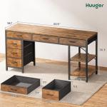 Huuger Computer Desk with 6 Drawers, 54 Inch Office Desk with Shelves, Reversible Gaming Desk, Corner Desk with Storage, Work for Home Office, Study, Living Room, Rustic Brown