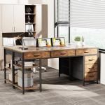 Huuger Computer Desk with 6 Drawers, 54 Inch Office Desk with Shelves, Reversible Gaming Desk, Corner Desk with Storage, Work for Home Office, Study, Living Room, Rustic Brown