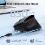 LTC GM051 Wireless Ergonomic Vertical Mouse,Ergo Mice with 5 Side Buttons,8K DPI Optical Tracking,850 mAh Rechargeable Battery,9 Programmable Buttons,Multi-Device for Mac OS,PC,Desktop,Laptop,Black