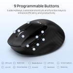 LTC GM051 Wireless Ergonomic Vertical Mouse,Ergo Mice with 5 Side Buttons,8K DPI Optical Tracking,850 mAh Rechargeable Battery,9 Programmable Buttons,Multi-Device for Mac OS,PC,Desktop,Laptop,Black