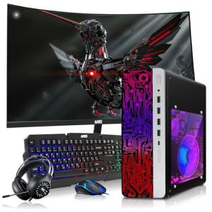 HP Gaming PC Desktop Computer – AMD Pro A10-9700,RX 550 Graphics,16GB RAM,1TB SSD,27 Inch Curved Monitor,RGB Keyboard with AI Copilot,Mouse,WiFi,RGB Headphone,Windows 11(Renewed)
