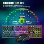 RedThunder K10 Wireless Gaming Keyboard and Mouse Combo, LED Backlit Rechargeable 3800mAh Battery, Mechanical Feel Anti-ghosting Keyboard + 7D 3200DPI Mice for PC Gamer (Black)