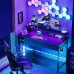 DLisiting Black Gaming Desk with Shelves and Drawers - 39 Inch Small Gaming Desk with Storage Shelves for Boys Teens Bedroom, Black Computer Desks with Drawers, Monitor Stand, Power Outlet