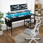 DLisiting Black Gaming Desk with Shelves and Drawers - 39 Inch Small Gaming Desk with Storage Shelves for Boys Teens Bedroom, Black Computer Desks with Drawers, Monitor Stand, Power Outlet