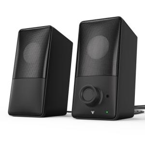 kstime Computer Speakers with Bluetooth 5.4, 14W Bass Reflex Stereo PC Speakers with 15° Tilted Design, USB Powered & AUX Inputs, Built-in Mic & Headphone Jack for Desktop, Laptop, and Phones