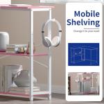 Pamray 43 Inch L Shaped Computer Desk with Reversible Side Storage Shelves, Small Corner Desk for Small Space Home Office,Writing Study Table PC Desk for Bedroom,Pink with White Leg