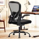 shipborne Ergonomic Office Chair, Computer Desk Chair with Adjustable Lumbar Support, Breathable Mesh Office Chair with Flip-up Armrests, Rocking Function, Comfy Home Office Desk Chair, Black