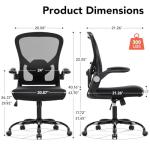 shipborne Ergonomic Office Chair, Computer Desk Chair with Adjustable Lumbar Support, Breathable Mesh Office Chair with Flip-up Armrests, Rocking Function, Comfy Home Office Desk Chair, Black