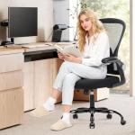 shipborne Ergonomic Office Chair, Computer Desk Chair with Adjustable Lumbar Support, Breathable Mesh Office Chair with Flip-up Armrests, Rocking Function, Comfy Home Office Desk Chair, Black