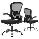 shipborne Ergonomic Office Chair, Computer Desk Chair with Adjustable Lumbar Support, Breathable Mesh Office Chair with Flip-up Armrests, Rocking Function, Comfy Home Office Desk Chair, Black
