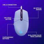 Logitech G203 Wired Gaming Mouse, 8,000 DPI, Rainbow Optical Effect LIGHTSYNC RGB, 6 Programmable Buttons, On-Board Memory, Screen Mapping, PC/Mac Computer and Laptop Compatible - Lilac