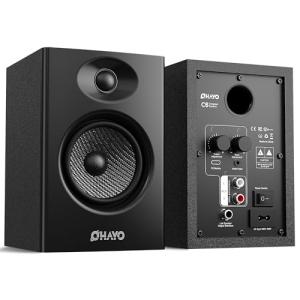 OHAYO 60W Computer Speakers for Music and Gaming, Active Bluetooth 5.3, Stereo 2.0 Speakers for Desktop PC or Laptop, 3.5mm Aux RCA Input, USB-Powered, 1 Pair, Black