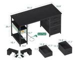 AODK 51 Inch Computer Desk with Fabric Drawers & USB Power Outlets, Reversible Home Office Desk with Storage Shelves, Work from Home, Modern Work/Writing/Study Table for Bedroom, Black