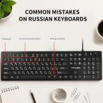 MIKUSO Wired Russian USB Keyboard with Cyrillic Letters English ЙЦУКЕН Layout- Full Size Design with Number Pad,Suitable for Russian Translation, Self-Study, Academic Research,Non Worn Characters