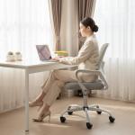 DUMOS Home Office Computer Chair - Ergonomic Mid Back Desk with Lumbar Support and Rocking Mode, Height Adjustable with Fixed Armrest, for Conference Meeting Room, 360° Swivel, Adults, Grey