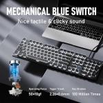 SEUNKWANG EWEADN TK100 Typewriter Keyboard Wired Mechanical Keyboard, 104 Keys Aesthetic Typewriter Keyboards with White Backlit, Anti-Ghosting, Blue Switch Wired Cute Keyboards-Black