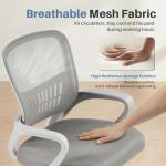 DUMOS Home Office Computer Chair - Ergonomic Mid Back Desk with Lumbar Support and Rocking Mode, Height Adjustable with Fixed Armrest, for Conference Meeting Room, 360° Swivel, Adults, Grey