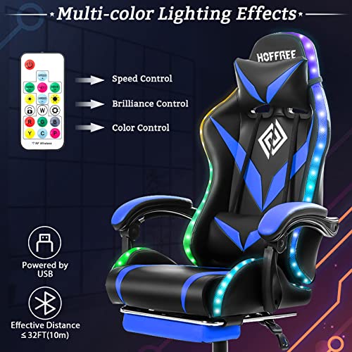 HOFFREE Ergonomic LED Gaming Chair with Footrest