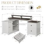 67" L Shaped Executive Desk with Drawers & Storage Shelf, Corner Computer Desk with Power Outlets, Home Office Desk with Monitor Stand, Printer Shelf, Computer Writing Desk for Work, Antique White