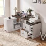 67" L Shaped Executive Desk with Drawers & Storage Shelf, Corner Computer Desk with Power Outlets, Home Office Desk with Monitor Stand, Printer Shelf, Computer Writing Desk for Work, Antique White