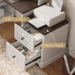 67" L Shaped Executive Desk with Drawers & Storage Shelf, Corner Computer Desk with Power Outlets, Home Office Desk with Monitor Stand, Printer Shelf, Computer Writing Desk for Work, Antique White