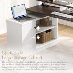 67" L Shaped Executive Desk with Drawers & Storage Shelf, Corner Computer Desk with Power Outlets, Home Office Desk with Monitor Stand, Printer Shelf, Computer Writing Desk for Work, Antique White