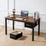 Ingdgnoso Computer Desk with Drawer, 47 Inch Home Office Work Desks, Modern Writing Study PC Desk Gaming Table for Small Place Bedroom, Thickened Tabletop and Stable Metal Frame Leg（Rustic Brown）