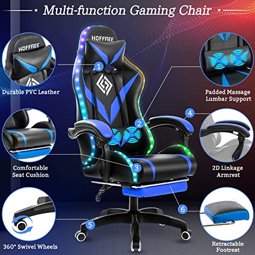 HOFFREE Ergonomic LED Gaming Chair with Footrest