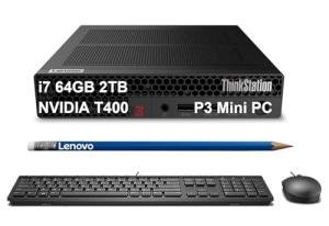 Lenovo ThinkStation P3 Tiny Workstation Desktop (NVIDIA T400 Graphics, Intel Core i7-14700, 64GB RAM, 2TB SSD) Business ThinkCentre Mini PC, Wi-Fi, Ethernet, Up to 5 Displays, Support 4K, Win 11 Pro