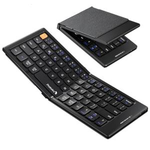 ProtoArc Foldable Compact Keyboard, XK04 Portable Bluetooth Keyboard with PU Leather Cover, Pocket-Sized Wireless Travel Keyboards for iPad, iPhone, Smartphone, Tablet and Laptop - Black