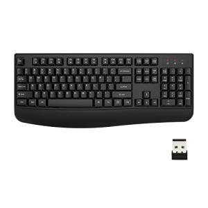 EDJO Wireless Keyboard, 2.4G Ergonomic Full Size Wireless Computer Keyboard with Wrist Rest for Windows, Mac OS Desktop/Laptop/PC（Black）