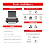 Canon PIXMA TR160 Wireless Portable Printer, 50-Sheet Paper Tray and 1.44" Display