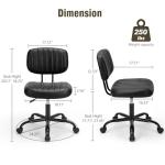 DUMOS Small Armless Home Desk Chair with Low Back Lumbar Support, Height Adjustable PU Leather Computer Task Chair with 360° Swivel Wheels, for Small Space, Kids and Adults, New Black