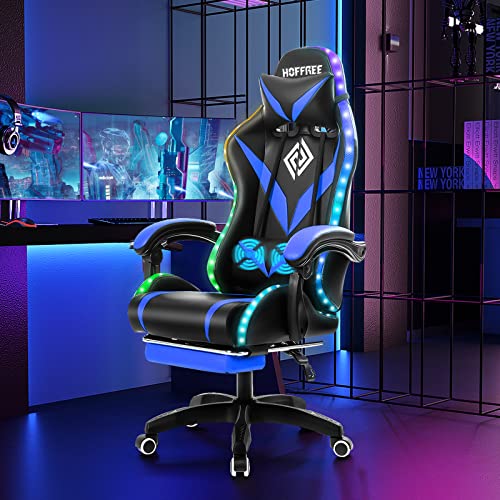 HOFFREE Ergonomic LED Gaming Chair with Footrest