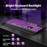 TECKNET Large Print Backlit Keyboard, Wired USB-A Computer Keyboard with Wrist Rest, 7-Color Backlit, Oversized Letter Keys Easy to See, Plug-and-Play, Silent, Light Up Keyboard for Windows/PC/Laptop