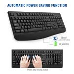 EDJO Wireless Keyboard, 2.4G Ergonomic Full Size Wireless Computer Keyboard with Wrist Rest for Windows, Mac OS Desktop/Laptop/PC（Black）