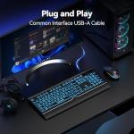 TECKNET Large Print Backlit Keyboard, Wired USB-A Computer Keyboard with Wrist Rest, 7-Color Backlit, Oversized Letter Keys Easy to See, Plug-and-Play, Silent, Light Up Keyboard for Windows/PC/Laptop
