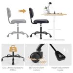 DUMOS Small Armless Home Desk Chair with Low Back Lumbar Support, Height Adjustable PU Leather Computer Task Chair with 360° Swivel Wheels, for Small Space, Kids and Adults, New Black
