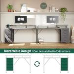 Huuger 55 Inch Computer Desk with Power Outlets and LED Lights, Gaming Desk with 4 Drawers, Office Desk with Monitor Stand, Study Work, Home Office, Gray